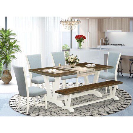 East West Furniture 6 Piece V-Style Dining Table Set - Linen White V077VE215-6